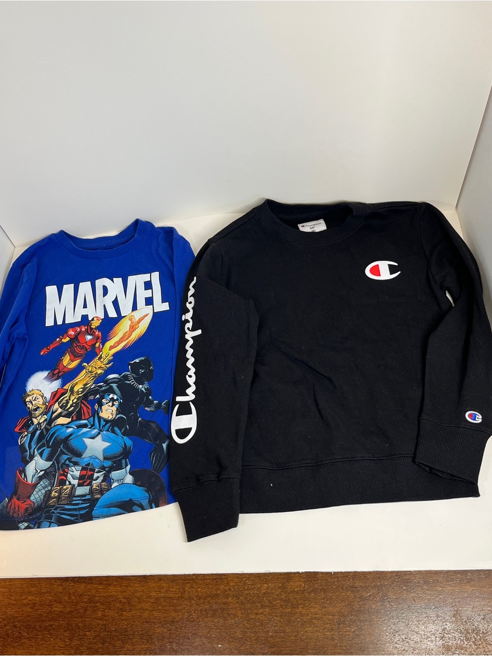 Boys Size 6 Long Sleeve Shirt Lot Marvel Champion Black & Blue Kids Iron Man